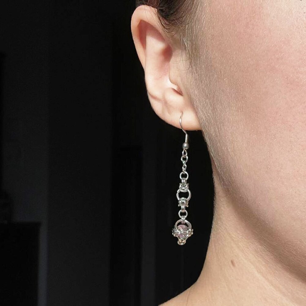 Vintage fairy long silver dangly chainmail earrings